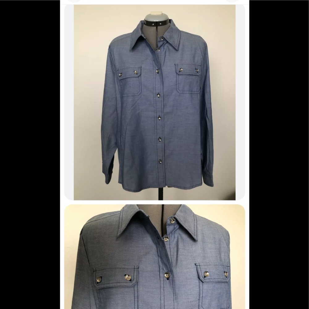 ALIA Petite Womens Denim Shirt Size 14P Option Turn Up Sleeves Breast Pockets